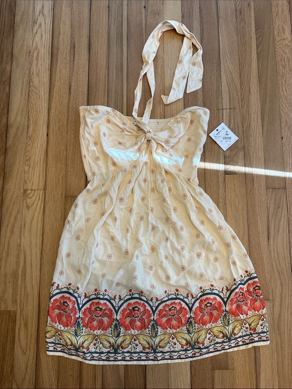 O'Neill Maui Nix Cream Halter Dress with Coral Floral Border